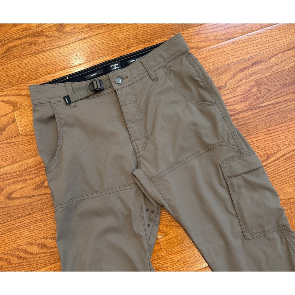 Prana Stretch Zion Cargo Pants Mens 28x30 Slim Olive Green Hiking Outdoor Belted